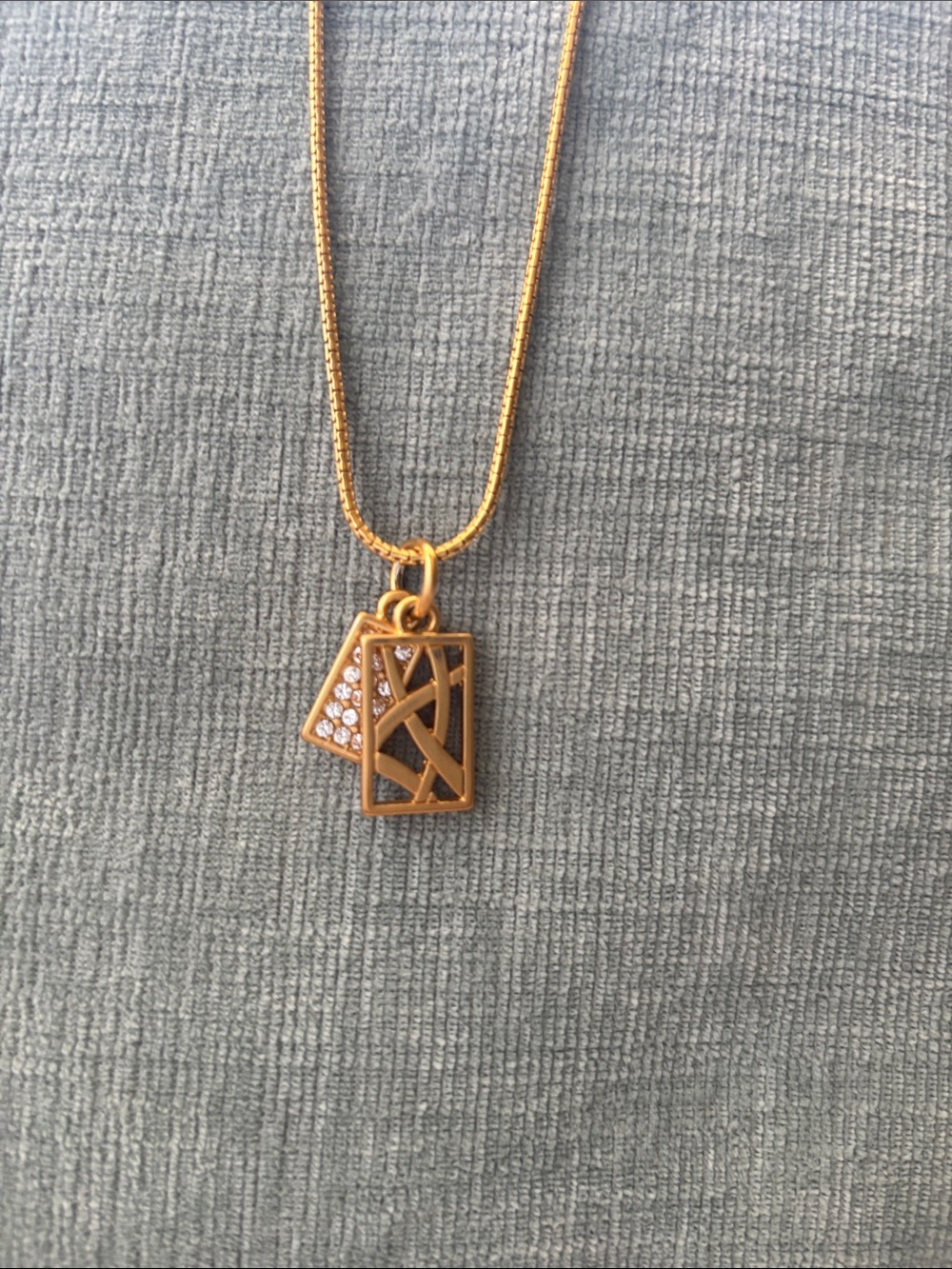 Brighton Meridian Gold Tone Layered Tag Necklace with Crystal Detail. Mid-length
